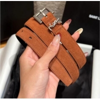 Top Design Saint Laurent Cassandre Belt 2cm in Suede and Leather YSL26010401 Dark Brown/Silver 2025