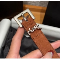 Top Design Saint Laurent Cassandre Belt 2cm in Suede and Leather YSL26010401 Dark Brown/Silver 2025