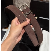 Luxury Discount Saint Laurent Cassandre Belt 3cm in Suede and Leather YSL26010401 Chocolate 2025