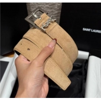 Grade Discount Saint Laurent Cassandre Belt 3cm in Suede and Leather YSL26010401 Light Beige 2025