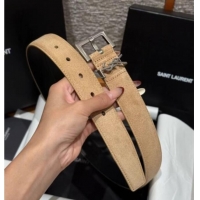 Grade Discount Saint Laurent Cassandre Belt 3cm in Suede and Leather YSL26010401 Light Beige 2025