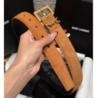 Pretty Style Saint Laurent Cassandre Belt 3cm in Suede and Leather YSL26010401 Beige Yellow/Gold 2025