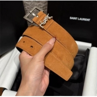 Market Sells Saint Laurent Cassandre Belt 3cm in Suede and Leather YSL26010401 Beige Yellow/Silver 2025
