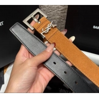 Market Sells Saint Laurent Cassandre Belt 3cm in Suede and Leather YSL26010401 Beige Yellow/Silver 2025