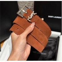 Inexpensive Saint Laurent Cassandre Belt 3cm in Suede and Leather YSL26010401 Brown 2025