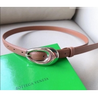 Good Taste Bottega Veneta Soft Calfskin Belt 2cm with Silver Pin Buckle 0315 Light Brown 2025