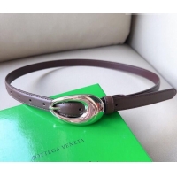 Grade Cheap Bottega Veneta Soft Calfskin Belt 2cm with Silver Pin Buckle 0315 Dark Brown 2025