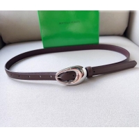 Grade Cheap Bottega Veneta Soft Calfskin Belt 2cm with Silver Pin Buckle 0315 Dark Brown 2025