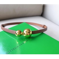 ​New Discount Bottega Veneta Calfskin Belt with Gold Spheres Buckle 0315 Light Brown 2025