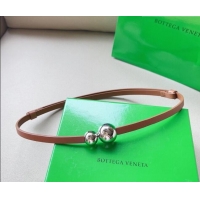 Luxury Cheap Bottega Veneta Calfskin Belt with Silver Spheres Buckle 0315 Light Brown 2025