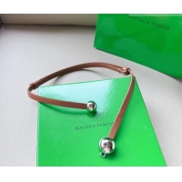 Luxury Cheap Bottega Veneta Calfskin Belt with Silver Spheres Buckle 0315 Light Brown 2025