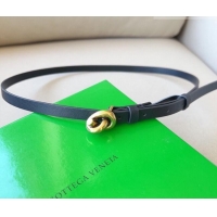 Shop Discount Bottega Veneta Women's Soft Calfskin Belt 1.5cm with Knot Buckle 0315 Black/Gold 2025