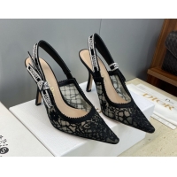Good Product Dior J'Adior Slingbacks Pump 9.5cm in Transparent Mesh Embroidered with Millefiori Motif Black 2026 0302040