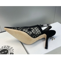 Good Product Dior J'Adior Slingbacks Pump 9.5cm in Transparent Mesh Embroidered with Millefiori Motif Black 2026 0302040