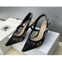 Popular Style Dior J'Adior Slingbacks Pump 6.5cm in Transparent Mesh Embroidered with Millefiori Motif Black 2026 030204