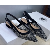 Grade Quality Dior J'Adior Slingback Ballets Flat in Transparent Mesh Embroidered with Millefiori Motif in Silver-Tone S
