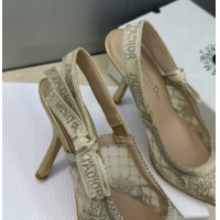 Best Grade Dior J'Adior Slingbacks Pump 9.5cm in Transparent Mesh Embroidered with Millefiori Motif in Gold-Tone Strass 
