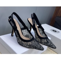 Pretty Style Dior J'Adior Slingbacks Pump 9.5cm in Transparent Mesh Embroidered with Millefiori Motif in Silver-Tone Str