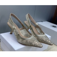 Unique Style Dior J'Adior Slingbacks Pump 6.5cm in Transparent Mesh Embroidered with Millefiori Motif in Gold-Tone Stras