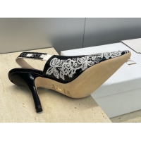 Discount Dior J'Adior Slingbacks Pump 9.5cm in Black Cotton Embroidered with White Floral Motif 2026 0302051
