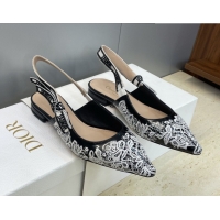 Top Design Dior J'Adior Slingbacks Ballets Flat in Black Cotton Embroidered with White Floral Motif 2026 0302053