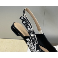Top Design Dior J'Adior Slingbacks Ballets Flat in Black Cotton Embroidered with White Floral Motif 2026 0302053