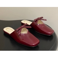 Good Looking Dior Bow Flat Mules in Calfskin Leather Burgundy 2026 DR121702