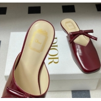 Good Looking Dior Bow Flat Mules in Calfskin Leather Burgundy 2026 DR121702