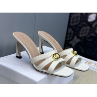 Good Quality Dior Or 30M Heeled Slides Sandal 8cm in Calfskin Leather with CD Pearl White 0302075