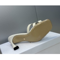 Good Quality Dior Or 30M Heeled Slides Sandal 8cm in Calfskin Leather with CD Pearl White 0302075