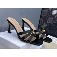 Cheap Price Dior Or 30M Heeled Slides Sandal 8cm in Calfskin Leather with CD Pearl Black 0302076