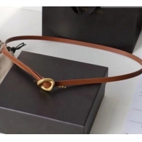 Luxury Cheap Bottega Veneta Calfskin Leather Belt 1cm with Knot Buckle 0725 Tan Brown 2025