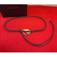 Luxury Discount Bottega Veneta Intrecciato Leather Cord Belt 1cm 0912 Brown/Gold 2025