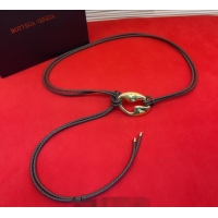 Luxury Discount Bottega Veneta Intrecciato Leather Cord Belt 1cm 0912 Brown/Gold 2025