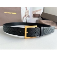 Luxury Discount Bottega Veneta Intreccio Loop Belt 3.5cm BV111701 Black/Gold 2025