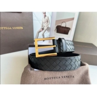 Luxury Discount Bottega Veneta Intreccio Loop Belt 3.5cm BV111701 Black/Gold 2025