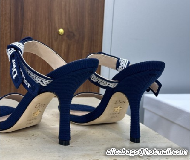 Unique Style Dior Dentelle Bow Heeled Slides Sandal 9.5cm in Oblique Embroidered Cotton and White Lace Blue 0302079
