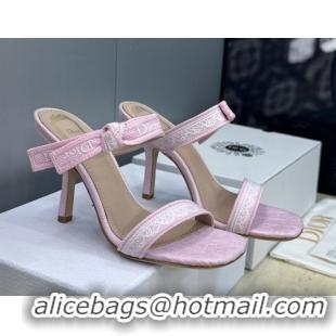 Good Quality Dior Dentelle Bow Heeled Slides Sandal 9.5cm in Oblique Embroidered Cotton and White Lace Pink 2026 0302080