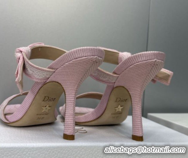 Good Quality Dior Dentelle Bow Heeled Slides Sandal 9.5cm in Oblique Embroidered Cotton and White Lace Pink 2026 0302080
