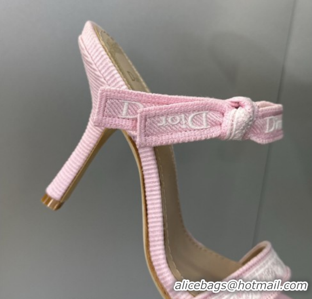Good Quality Dior Dentelle Bow Heeled Slides Sandal 9.5cm in Oblique Embroidered Cotton and White Lace Pink 2026 0302080