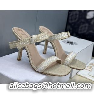Grade Quality Dior Dentelle Bow Heeled Slides Sandal 9.5cm in Oblique Embroidered Cotton and White Lace Beige 2026 03020