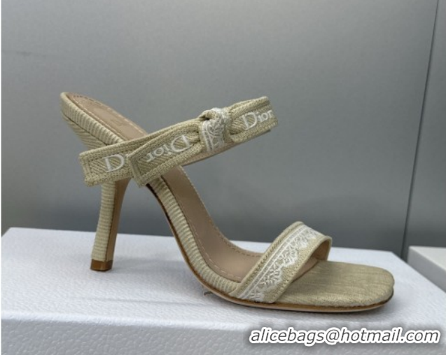 Grade Quality Dior Dentelle Bow Heeled Slides Sandal 9.5cm in Oblique Embroidered Cotton and White Lace Beige 2026 03020