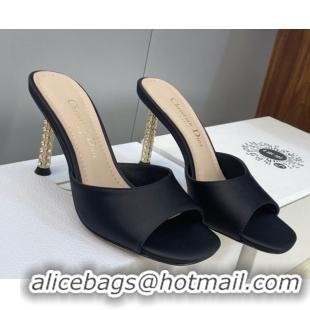 Best Grade Dior Icon Heeled Slides Sandal 8cm in Satin Black 2026 DR030204