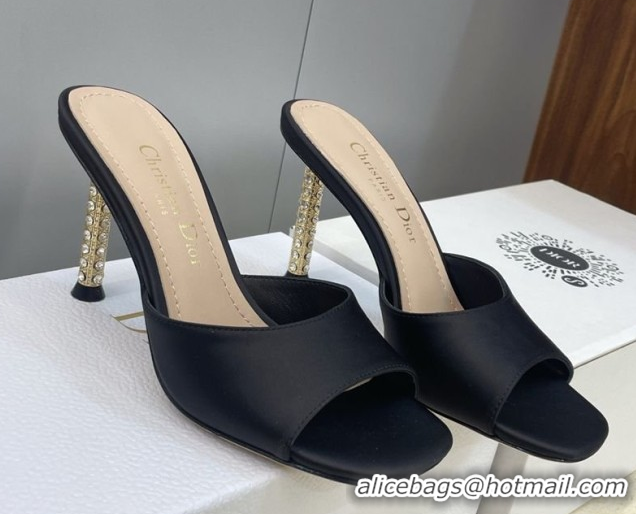 Best Grade Dior Icon Heeled Slides Sandal 8cm in Satin Black 2026 DR030204