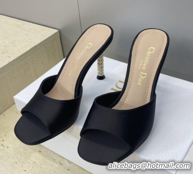 Best Grade Dior Icon Heeled Slides Sandal 8cm in Satin Black 2026 DR030204
