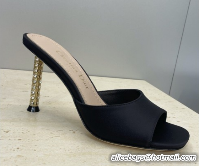 Best Grade Dior Icon Heeled Slides Sandal 8cm in Satin Black 2026 DR030204