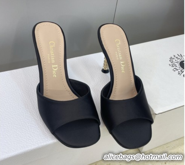 Best Grade Dior Icon Heeled Slides Sandal 8cm in Satin Black 2026 DR030204