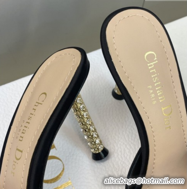 Best Grade Dior Icon Heeled Slides Sandal 8cm in Satin Black 2026 DR030204