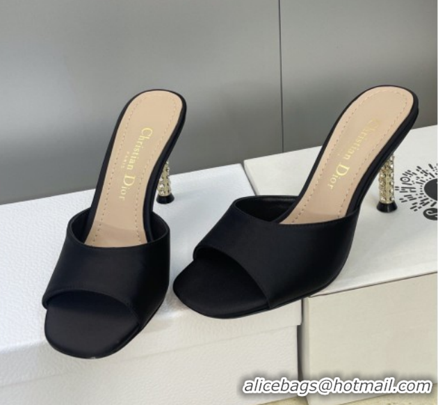 Best Grade Dior Icon Heeled Slides Sandal 8cm in Satin Black 2026 DR030204