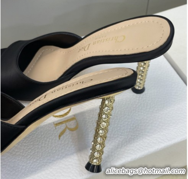 Best Grade Dior Icon Heeled Slides Sandal 8cm in Satin Black 2026 DR030204